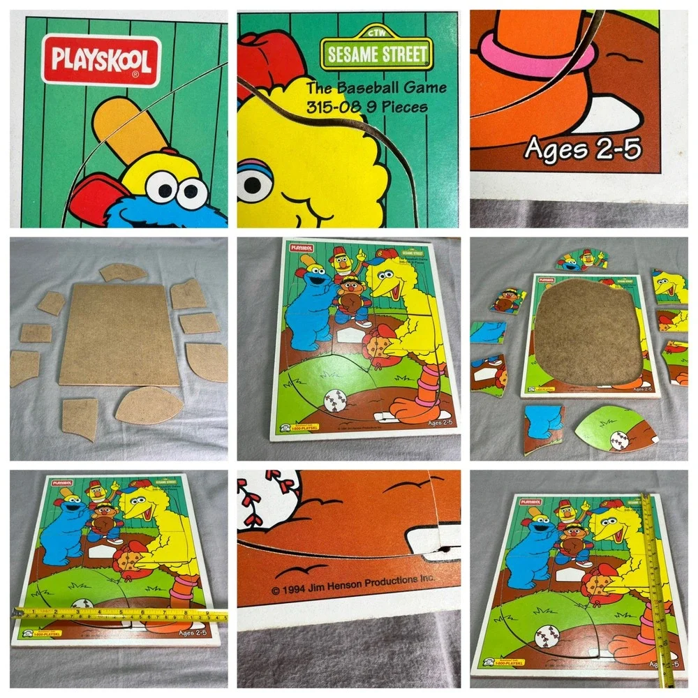 Playskool Sesame Street Wood Inlay Puzzles Vintage Retro Ernie Oscar Big Bird
